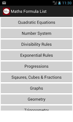 Maths Formula List