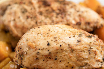 Chicken With Garlic-Roasted Sweet Potatoes Recipe