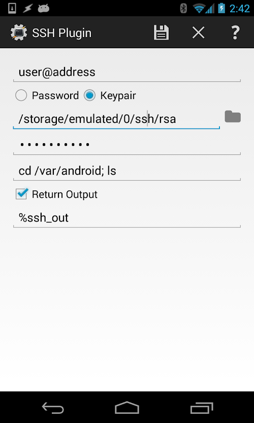 Android application SSH Tasker Plugin screenshort