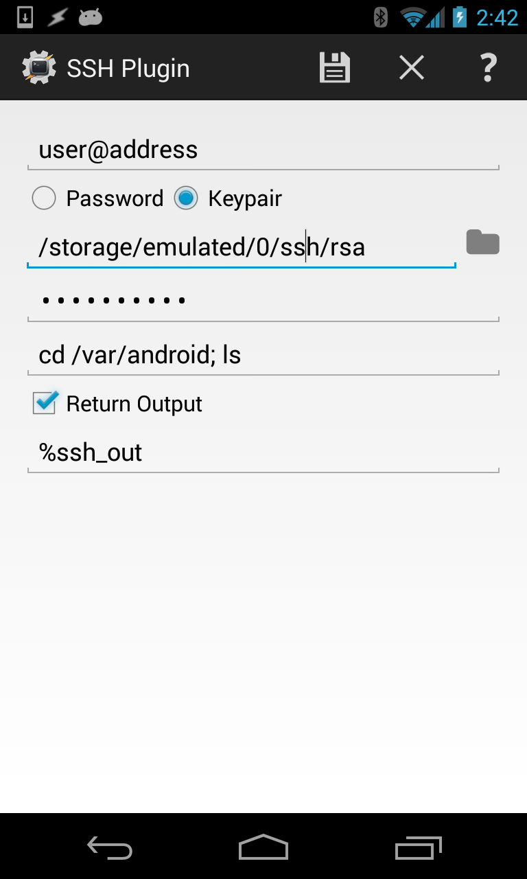 SSH Tasker Plugin Screen 1