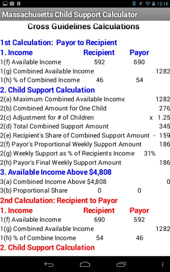 Worksheets Child Support Guidelines Worksheet Ma ma child support calculator android apps on google play screenshot