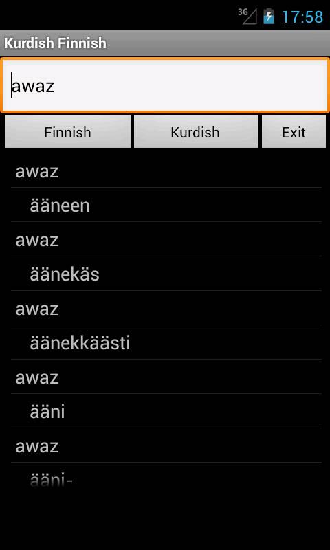Finnish Kurdish Dictionary Screen 2