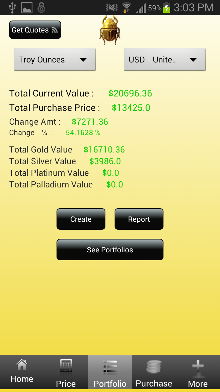 The Precious Metals Calculator Screen 2