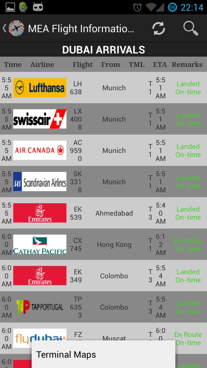 MEA Flight InformationEnNoAds Screen 3