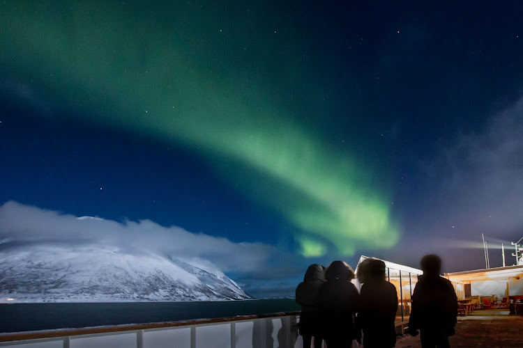 A display of the Northern Lights seen during a Hurtigruten sailing. 