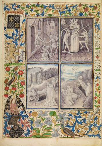 Saint Anthony Giving his Clothing to the Poor; Anthony Suffering Temptations; Anthony Burying Paul in the Desert; The Death and Burial of Saint Anthony