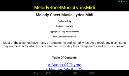 Melody Sheet Music Lyrics Midi