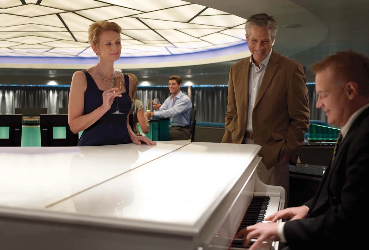 Seabourn_Observation_Bar_piano - Enjoy pre-dinner and after dinner music played on the piano at the Observation Bar aboard Seabourn cruises.