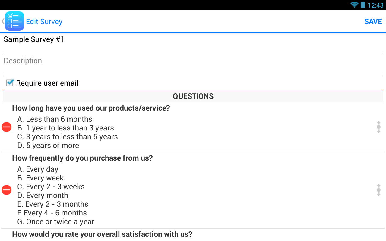   Survey App Lite (ekrano kopija) 