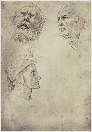 Fotoreproductie van een tekening van Rafaël, koppen van Homerus, Dante en een onbekende dichter