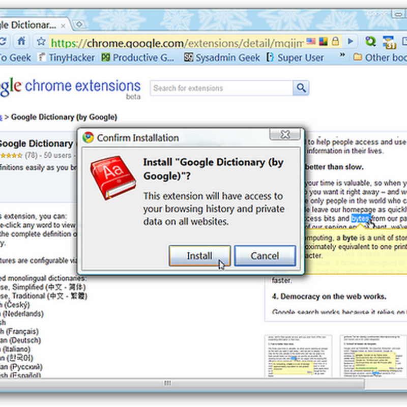 Thêm chức năng Google Dictionary cho Chrome