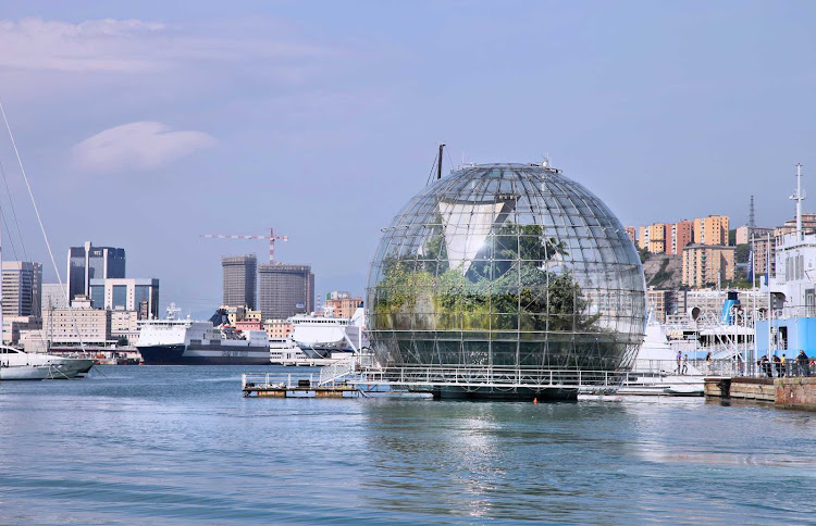 A giant biosphere in the port of Genoa created by famed Italian architect Renzo Piano.