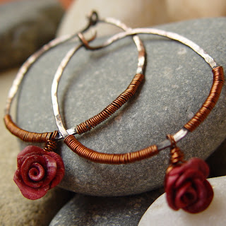 ABELLA large rustic copper hoops with roses