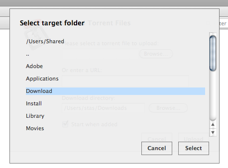 Select download folder from web client (diff attached) - Transmission