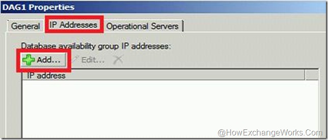 IP Address tab in DAG Properties