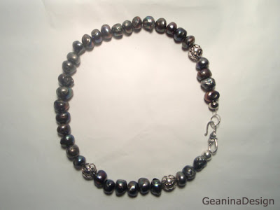 Colier din perle negre Biwa cu incheietoare din argint, GeaninaDesign.