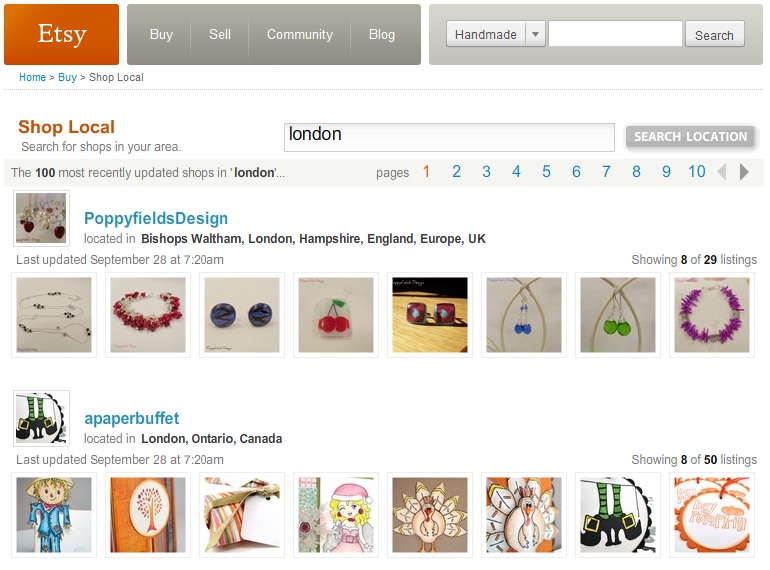 Search for Etsy Shops in London