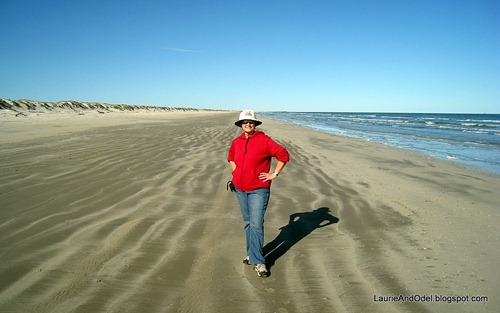 Laurie on the beach on Mustang Island.