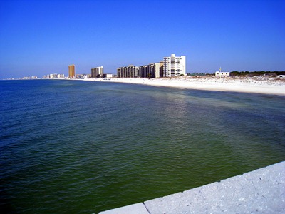 Looking towards PCB; the development starts at the edge of the state park.