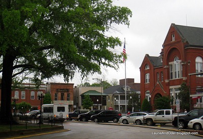 Brick City Hall on the right, facing the center of Oxford Square.