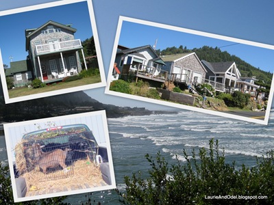 Yachats scenes: classic coastal cottages, the bay, and GOATS in the back of a pickup truck!