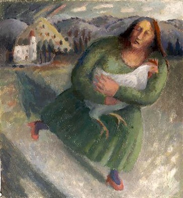 Kate Lynch - Rushing Woman With Cockerel