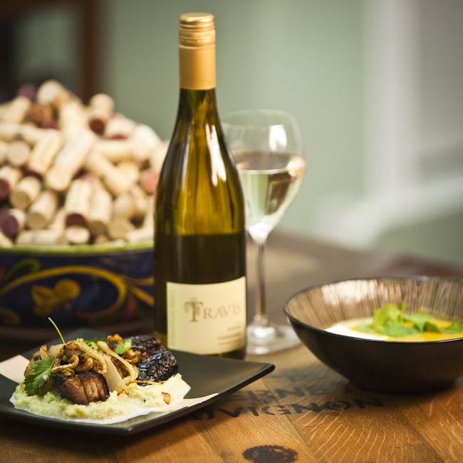 [2009 Travis Chardonnay with Pork Belly Broccoflower puree and curried butternut squash soup[4].jpg]