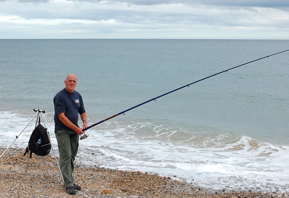 William sea fishing for the first time off Seaton beach. 27/07/2010