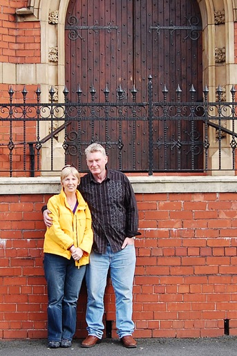 Kathleen and Danny outside St. Peter's Church, Middleton. 02/10/2010.