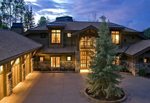 luxury exterior grand view lodge with lighting