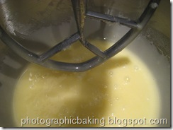 Eggs mixed into the oil and sugar mixture
