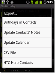 menu –> export –> update calendar