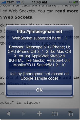 Safari on OS 4.0 supports WebSocket