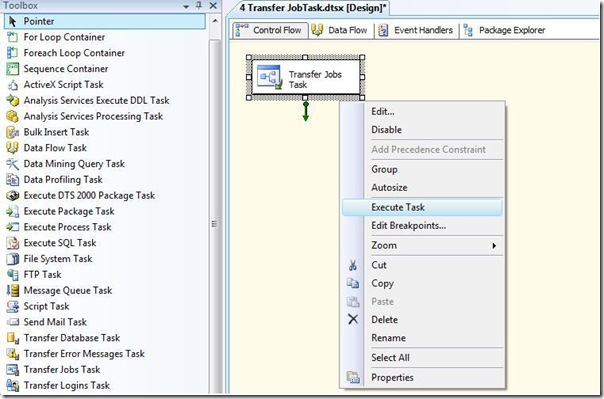 SSIS Transfer jobs Task Editor Execute
