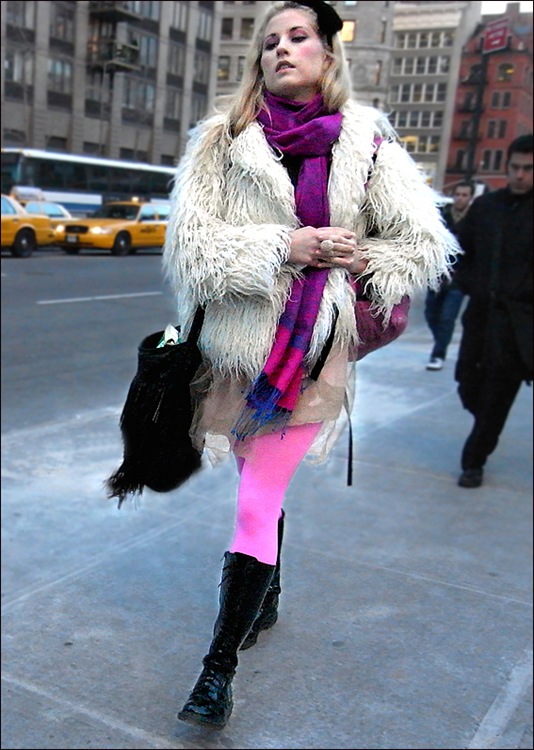 w pink leggings white faux fur f
