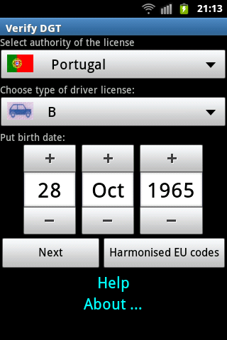 Android application Validar PNC screenshort