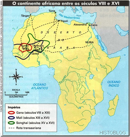 mapa O continente africano séculos VIII e XVI