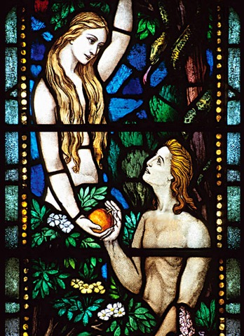 Adam and Eve stained glass window. Adam and Eve stained glass window.