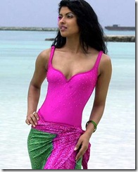 Miss India, Priyanka Chopra, poses for photographers during the beachwear section of the Miss World contest at Full Moon Island in Maldives