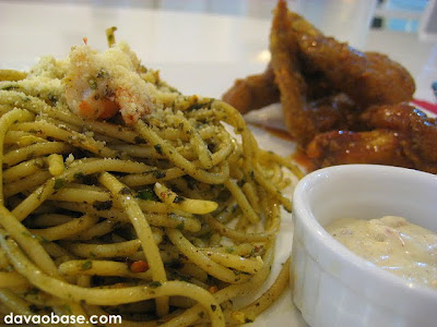 Pesto with Gambas served with Chicken Wings and Bleu Cheese Dip at Wings & Dips