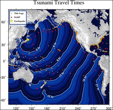 Mapa de la ola del Tsunami