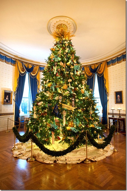 The Official White House Christmas Tree stands in the Blue Room of the White House, Dec. 4, 2010. (Official White House Photo by Chuck Kennedy)<br /><br />This official White House photograph is being made available only for publication by news organizations and/or for personal use printing by the subject(s) of the photograph. The photograph may not be manipulated in any way and may not be used in commercial or political materials, advertisements, emails, products, promotions that in any way suggests approval or endorsement of the President, the First Family, or the White House.