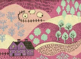 pink Japanese landscape print