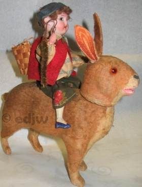 Antique bisque doll rare German Germany candy container SPBH Schoenau & Hoffmeister papier-mâché rabbit 1900s