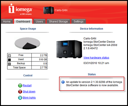 Update to the Iomega StorCenter ix4-200D : v2.1.30.8298