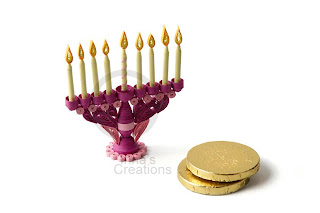 Tiny quilled Hanukkah Menorah with candles