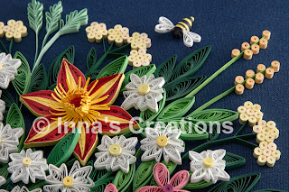 Detail, quilled bee and flowers