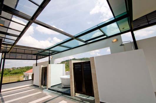 Three Storey Plan Luxury Home Decorating Bathroom With Glass Roof
