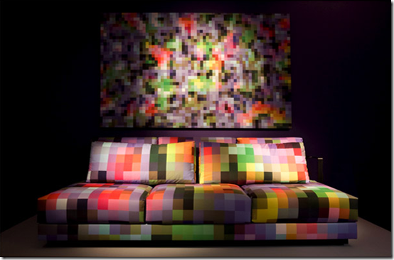 pixel sofa and art