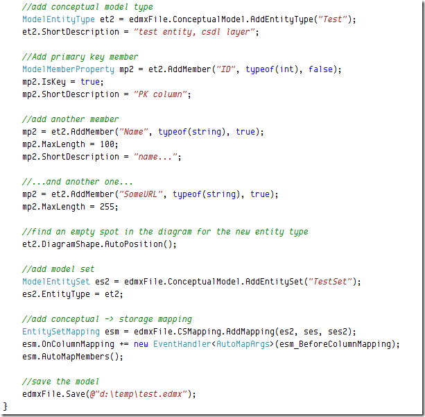 Sample 2/2 showing how to create a new EDMX file from scratch